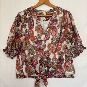 TAMARA H. Paisley Ti-Front Cropped Blouse Size XL